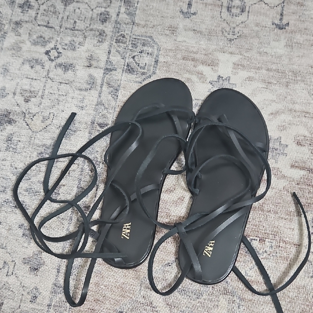 Zara Elegant Black Lace-Up Sandals